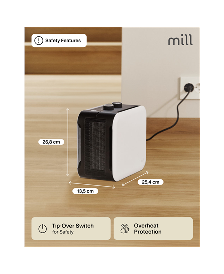 Mill | Compact PTC Fan Heater | CUS1800MECW | PTC Fan | 1800 W | Number of power levels 3 | Suitable for rooms up to 10-30 m² |