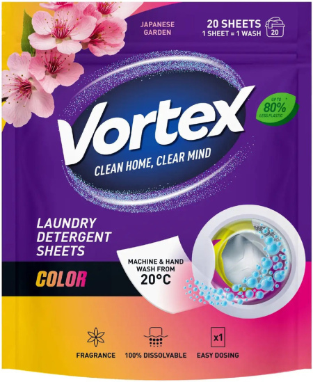 Skalbimo lapeliai spalvotiems drabužiams VORTEX, 20 vnt