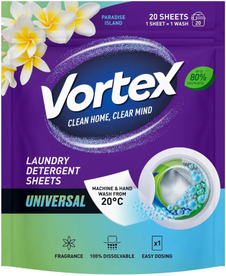 Universalūs skalbimo lapeliai VORTEX, 20 vnt