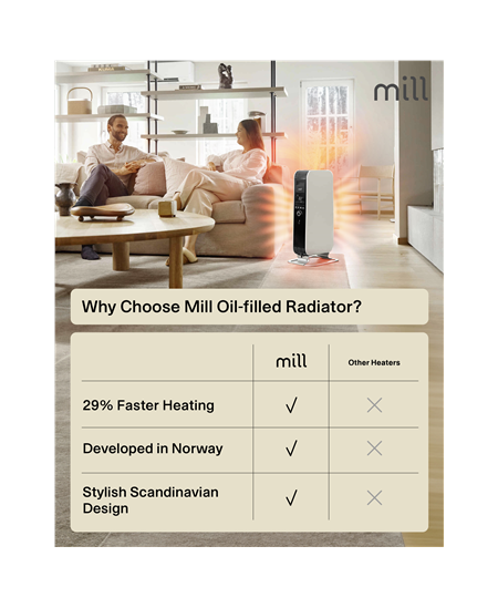 Mill Heater AB-H1000DN Oil Filled Radiator, 1000 W, Number of power levels 3, Suitable for rooms up to 12-16 m³, White