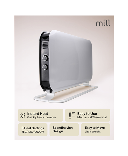 Mill Heater SG2000MEC Convection Heater, 2000 W, Number of power levels 3, Suitable for rooms up to 5-20 m², White, N/A