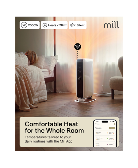 Mill Heater OIL2000WIFI3 GEN3 Oil Filled Radiator, 2000 W, Number of power levels 3, Suitable for rooms up to 24 m², White/Blac