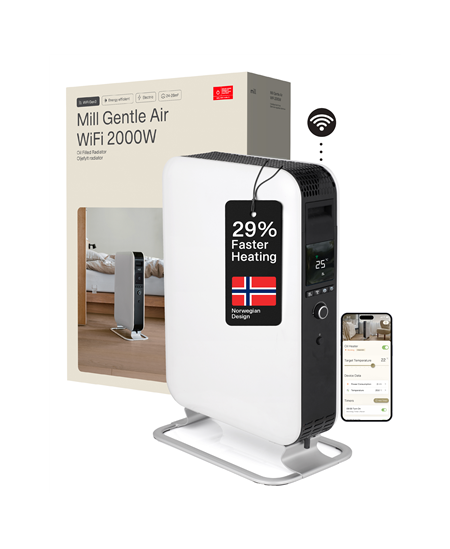 Mill Heater OIL2000WIFI3 GEN3 Oil Filled Radiator, 2000 W, Number of power levels 3, Suitable for rooms up to 24 m², White/Blac