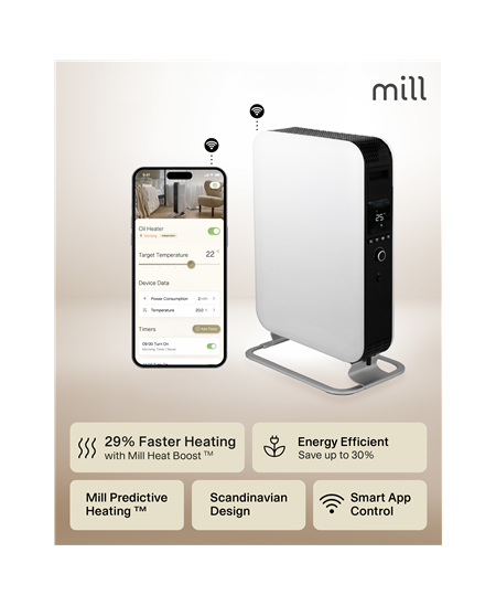Mill Heater OIL2000WIFI3 GEN3 Oil Filled Radiator, 2000 W, Number of power levels 3, Suitable for rooms up to 24 m², White/Blac