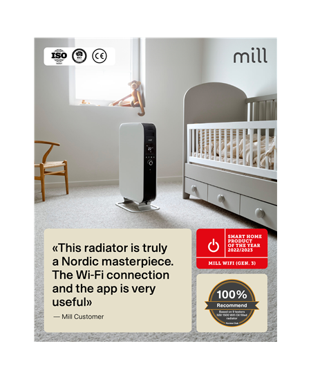 Mill Heater OIL2000WIFI3 GEN3 Oil Filled Radiator, 2000 W, Number of power levels 3, Suitable for rooms up to 24 m², White/Blac