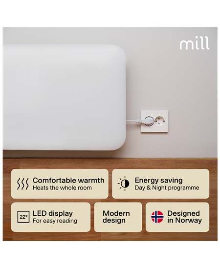 Mill IB700DN | Panel Heater | 700 W | Suitable for rooms up to 9-12 m² | White | Invisible Heater | IPX4