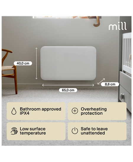 Mill IB700DN | Panel Heater | 700 W | Suitable for rooms up to 9-12 m² | White | Invisible Heater | IPX4