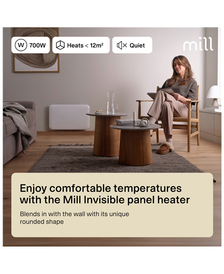 Mill IB700DN | Panel Heater | 700 W | Suitable for rooms up to 9-12 m² | White | Invisible Heater | IPX4