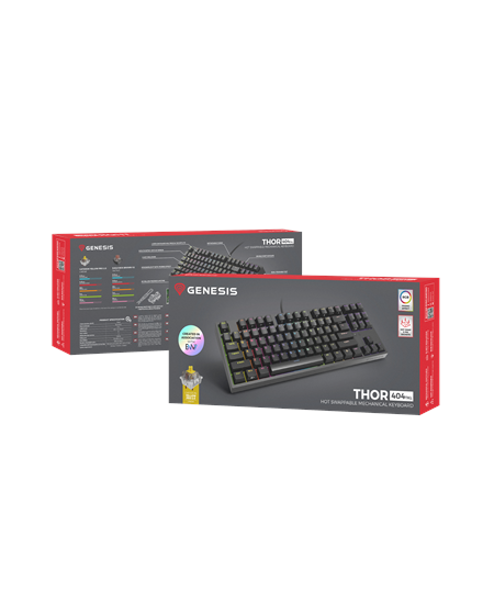 Genesis | THOR 404 TKL | Mechanical Gaming Keyboard | Wired | US | Gateron Yellow Pro | Black | RGB