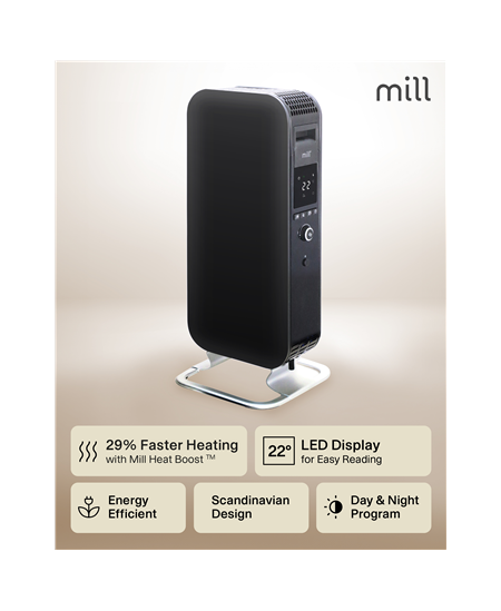 Mill Heater AB-H1000DN  Oil Filled Radiator, 1000 W, Number of power levels 3, Suitable for rooms up to 12-16 m², Black