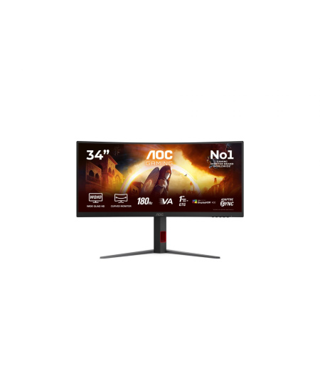 AOC CU34G4CA | 34 " | Fast VA | WQHD | 21:9 | 180 Hz | 1 ms | 3440 x 1440 pixels | 450 cd/m² | HDMI ports quantity 2 | Bla