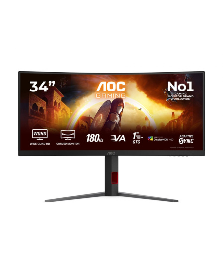 AOC CU34G4CA | 34 " | Fast VA | WQHD | 21:9 | 180 Hz | 1 ms | 3440 x 1440 pixels | 450 cd/m² | HDMI ports quantity 2 | Bla
