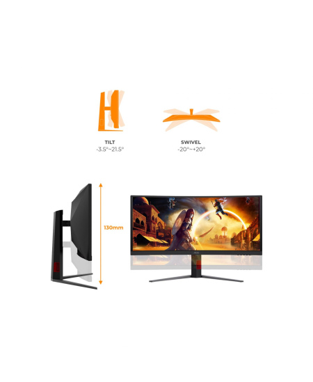 AOC CU34G4CA | 34 " | Fast VA | WQHD | 21:9 | 180 Hz | 1 ms | 3440 x 1440 pixels | 450 cd/m² | HDMI ports quantity 2 | Bla