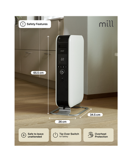 Mill | Heater | AB-H1500DN | Oil Filled Radiator | 1500 W | Number of power levels 3 | Suitable for rooms up to 16-24 m² | Whit