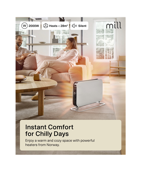Mill Heater SG2000LED Convection Heater, 2000 W, Number of power levels 3, Suitable for rooms up to 5-20 m², White