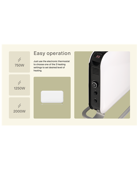 Mill Heater SG2000LED Convection Heater, 2000 W, Number of power levels 3, Suitable for rooms up to 5-20 m², White