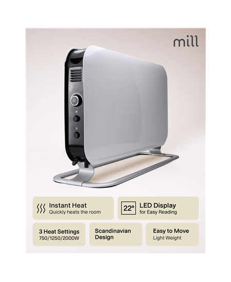 Mill Heater SG2000LED Convection Heater, 2000 W, Number of power levels 3, Suitable for rooms up to 5-20 m², White