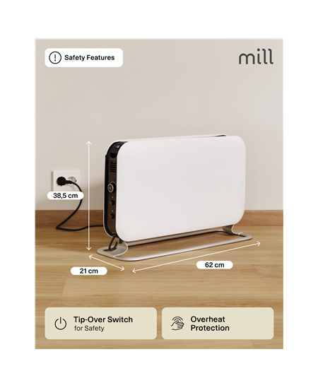 Mill Heater SG2000LED Convection Heater, 2000 W, Number of power levels 3, Suitable for rooms up to 5-20 m², White