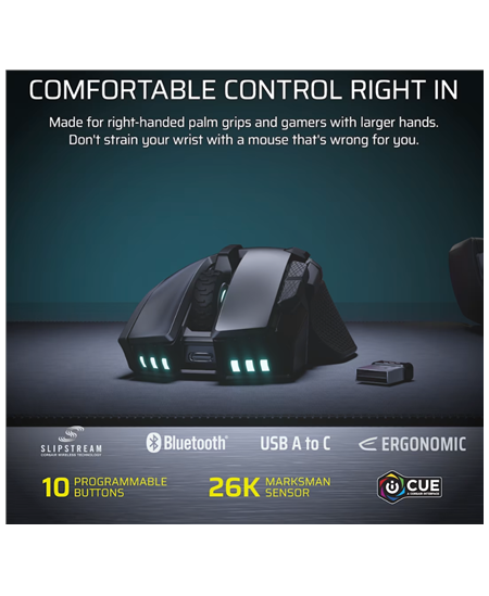 Corsair IRONCLAW SE | Gaming Mouse | Wireless/Wired | 2.4GHz, Bluetooth, USB-C | Black