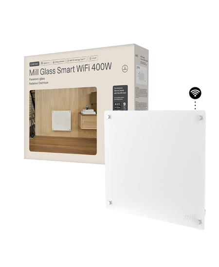 Mill Glass Smart WiFi Panel Heater Gen. 4 | GL400WIFI4 | Panel Heater | 400 W | Suitable for rooms up to 4-6 m² | White | IPX4