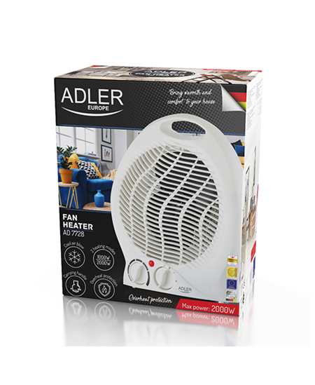 Adler Heater AD 7728 Fan Heater, 2000 W, Number of power levels 2, White