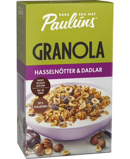 Granola PAULUNS, su lazdyno riešutais, ir datulemis, 450 g