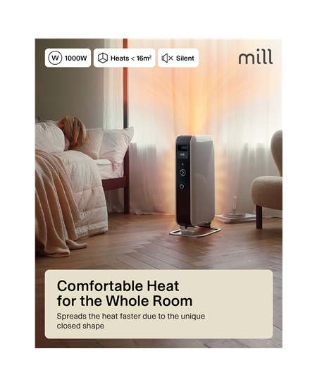 Mill Heater AB-H1000MEC Oil Filled Radiator, 1000 W, Number of power levels 3, Suitable for rooms up to 12-16 m², White