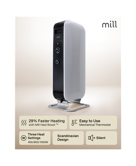 Mill Heater AB-H1000MEC Oil Filled Radiator, 1000 W, Number of power levels 3, Suitable for rooms up to 12-16 m², White