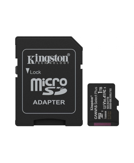 Kingston Memory card | Canvas Select Plus | 1000 GB | microSD | Flash memory class Class 10, UHS-I, U1/U3, video class 10/30, A1