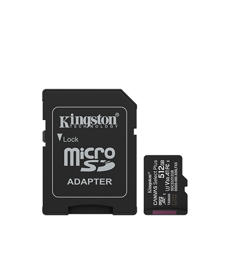 Kingston Canvas Select Plus | 512 GB | microSD | Flash memory class Class 10, UHS-I, U1/U3, video class 10/30, A1