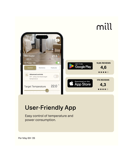 Mill Invisible Smart WiFi Panel heater G4 | PA1500WIFI4A | Panel Heater | 1500 W | Suitable for rooms up to 18-22 m² | Black | 