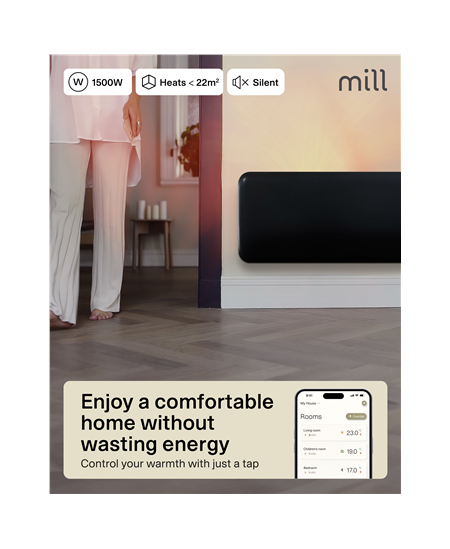 Mill Invisible Smart WiFi Panel heater G4 | PA1500WIFI4A | Panel Heater | 1500 W | Suitable for rooms up to 18-22 m² | Black | 
