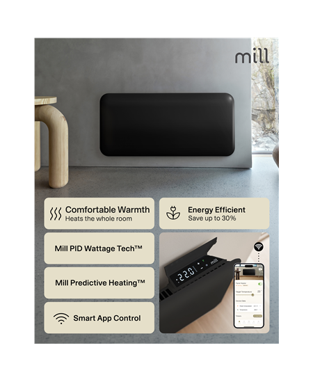 Mill Invisible Smart WiFi Panel heater G4 | PA1500WIFI4A | Panel Heater | 1500 W | Suitable for rooms up to 18-22 m² | Black | 