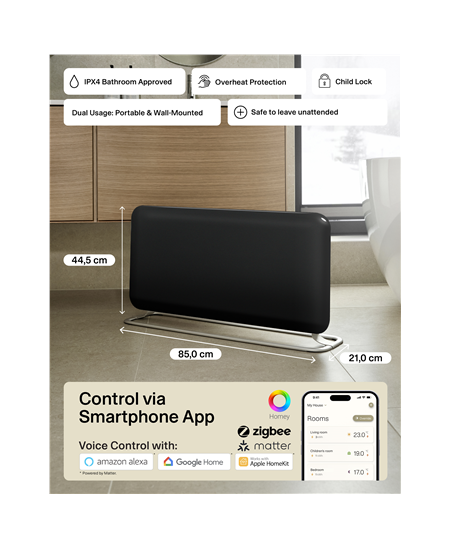Mill Invisible Smart WiFi Panel heater G4 | PA1500WIFI4A | Panel Heater | 1500 W | Suitable for rooms up to 18-22 m² | Black | 