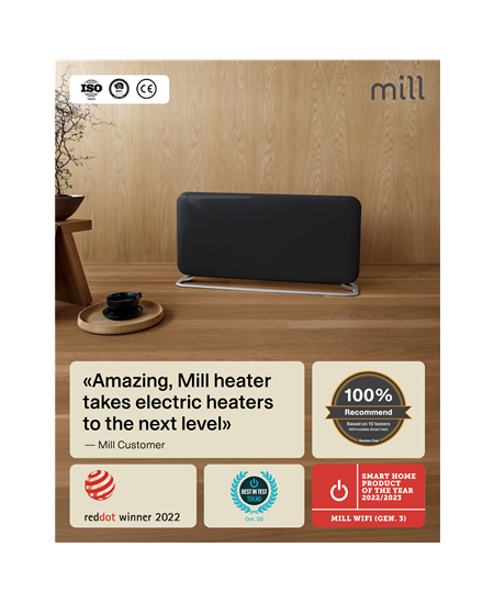 Mill Invisible Smart WiFi Panel heater G4 | PA1500WIFI4A | Panel Heater | 1500 W | Suitable for rooms up to 18-22 m² | Black | 