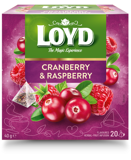 Žolelių ir vaisių arbata LOYD, spanguolių ir aviečių skonio, 20 x 2g