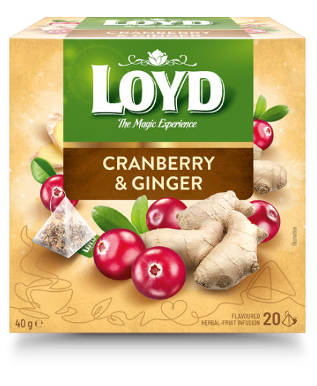 Žolelių ir vaisių arbata LOYD, spanguolių ir imbierų skonio, 20 x 2g