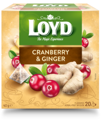 Žolelių ir vaisių arbata LOYD, spanguolių ir imbierų skonio, 20 x 2g