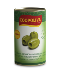 Alyvuogės COOPOLIVA, žalios, be kauliukų, M dydis, 350 g / 150 g