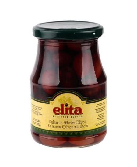 Alyvuogės ELITA Kalamata, su kauliukais, L dydis, 370 g/ 190 g