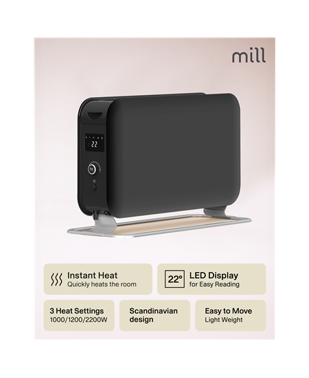 Mill Instant Max Led Portable Heater | CO2200LEDMAXBLACK | Convection Heater | 2200 W | Number of power levels 3 | Suitable for 