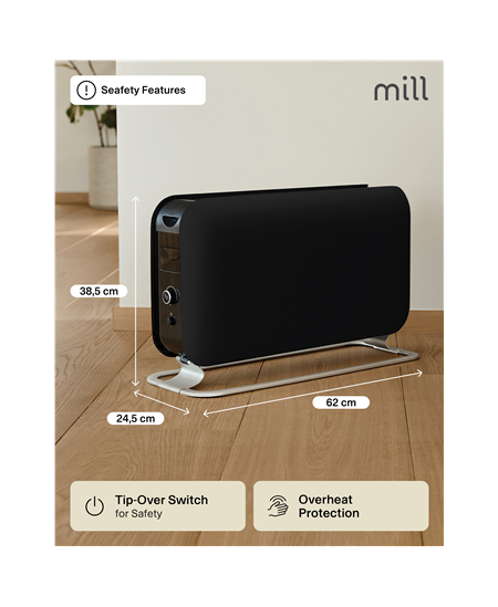 Mill Instant Max Led Portable Heater | CO2200LEDMAXBLACK | Convection Heater | 2200 W | Number of power levels 3 | Suitable for 