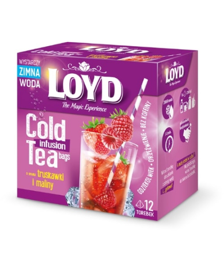 Arbata LOYD Cold Infusion, braškių ir aviečių skonio, 12 x 2,5 g