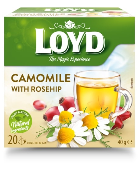 Arbata LOYD, ramunėlių ir erškėtrožių skonio, 20x2 g