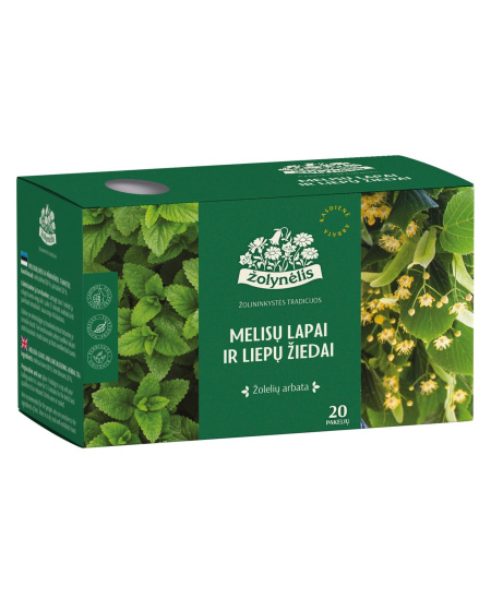 Arbata ŽOLYNĖLIS, melisų lapai ir liepų žiedai 1,2 g x 20
