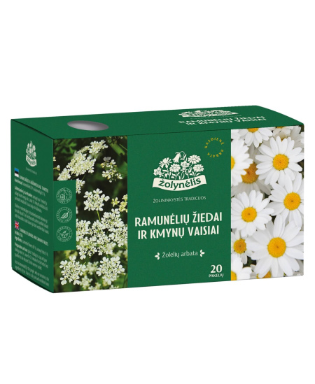 Arbata ŽOLYNĖLIS, ramunėlių žiedai ir kmynų vaisiai 1,2 g x 20