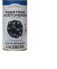 Didelės juodosios alyvuogės be kauliukų MAESTROS ACEITUNEROS, su aliejumi ir prieskoniais, 320/150 g