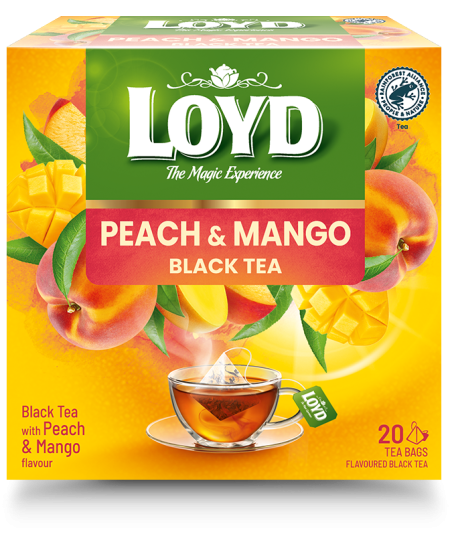 Juodoji arbata LOYD, persikų ir mangų aromato, 20x2g