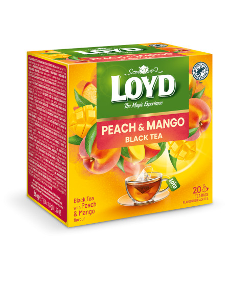 Juodoji arbata LOYD, persikų ir mangų aromato, 20x2g