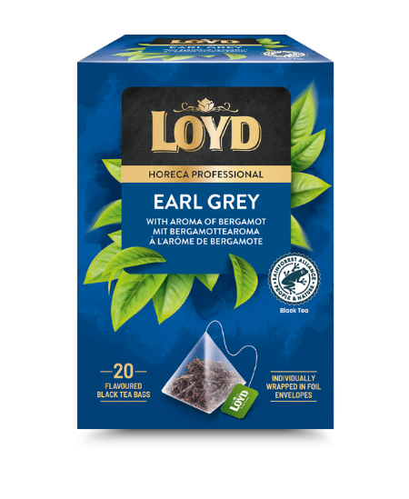 Juodosios arbatos gėrimas LOYD HORECA earl grey su bergamote, piramidės 20 x 2g